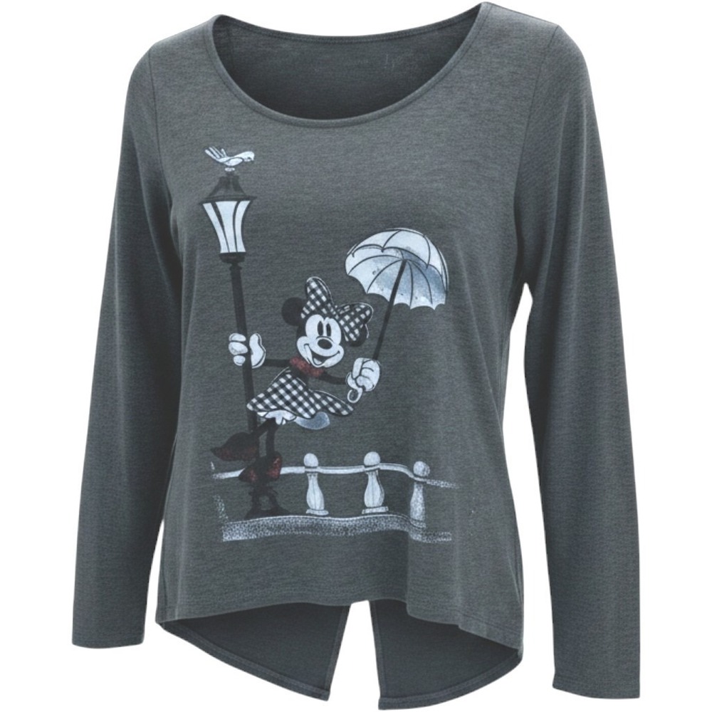 Disney Boutique Minnie Mouse Dancing in the Rain Gray Long Sleeve Shirt Large